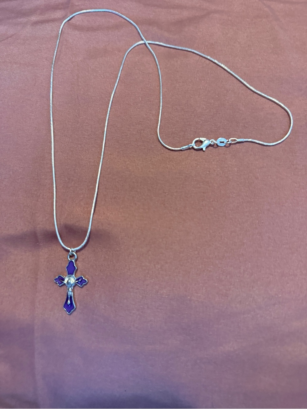 Sterling Silver 925Necklace with Purple Cross Pendant - Women Jewelry